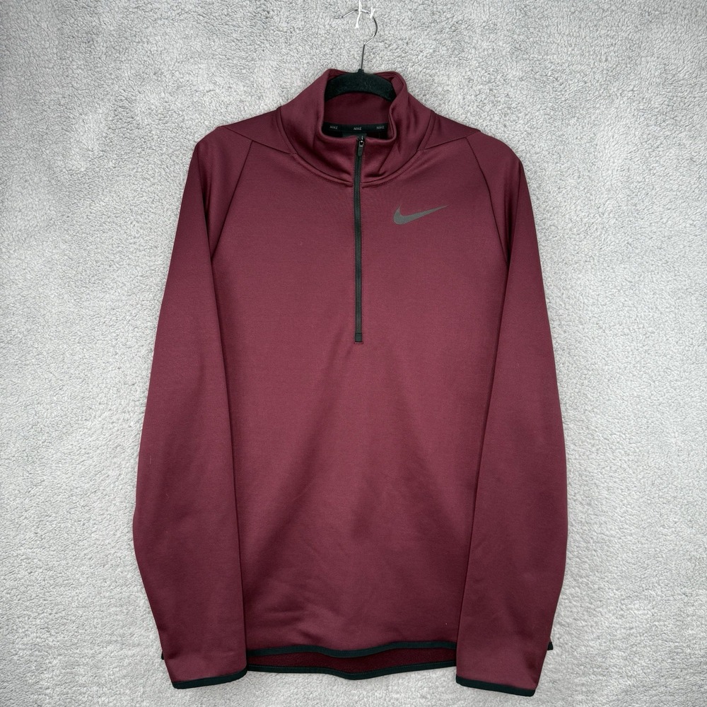 Nike Dri Fit Men's Half Zip Red Pullover Lightweight Fleece Lined S Maroon EUC